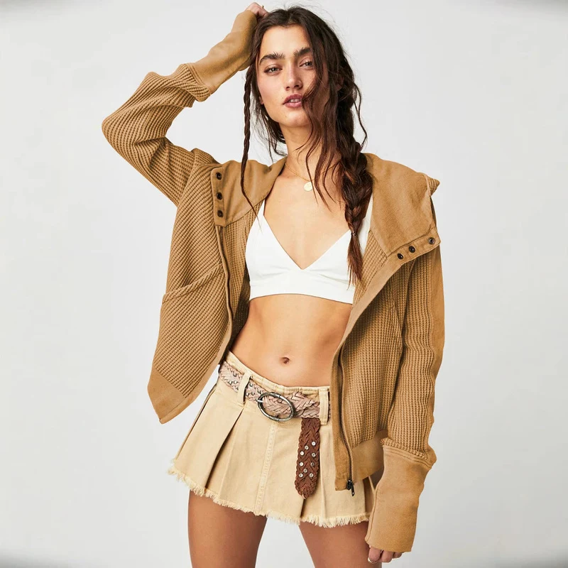 Damen Sportliche Kapuzenjacke aus strukturiertem Material