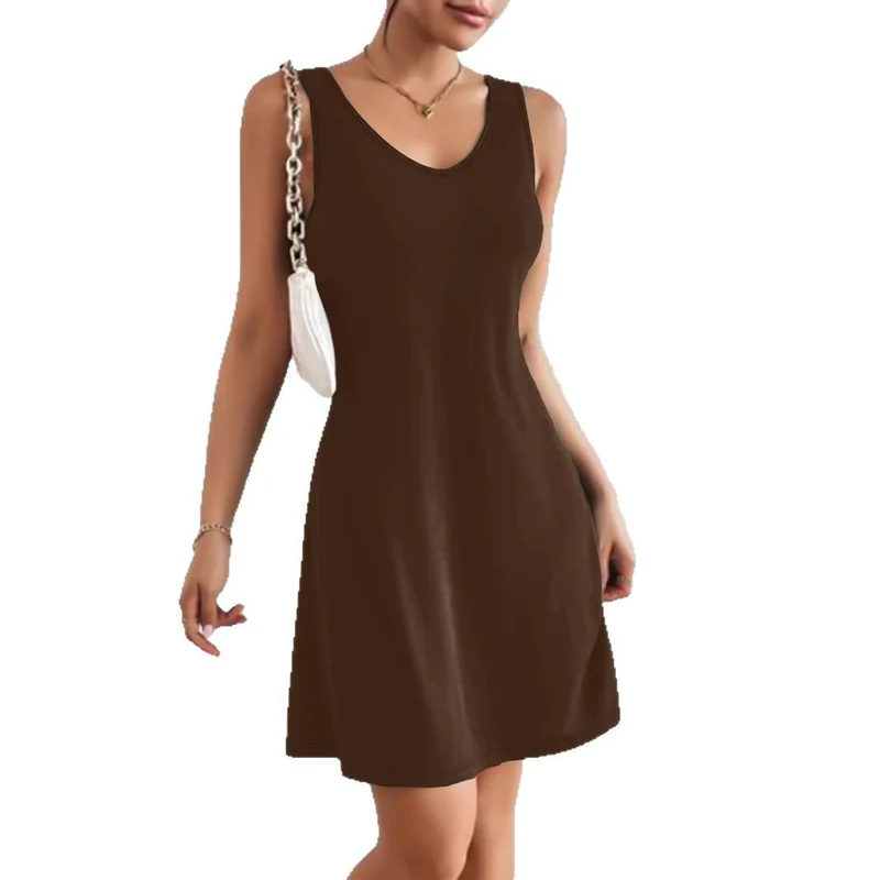 Damen lässiges A-Linien Kleid mit tiefem V-Ausschnitt und weichem Jersey-Material