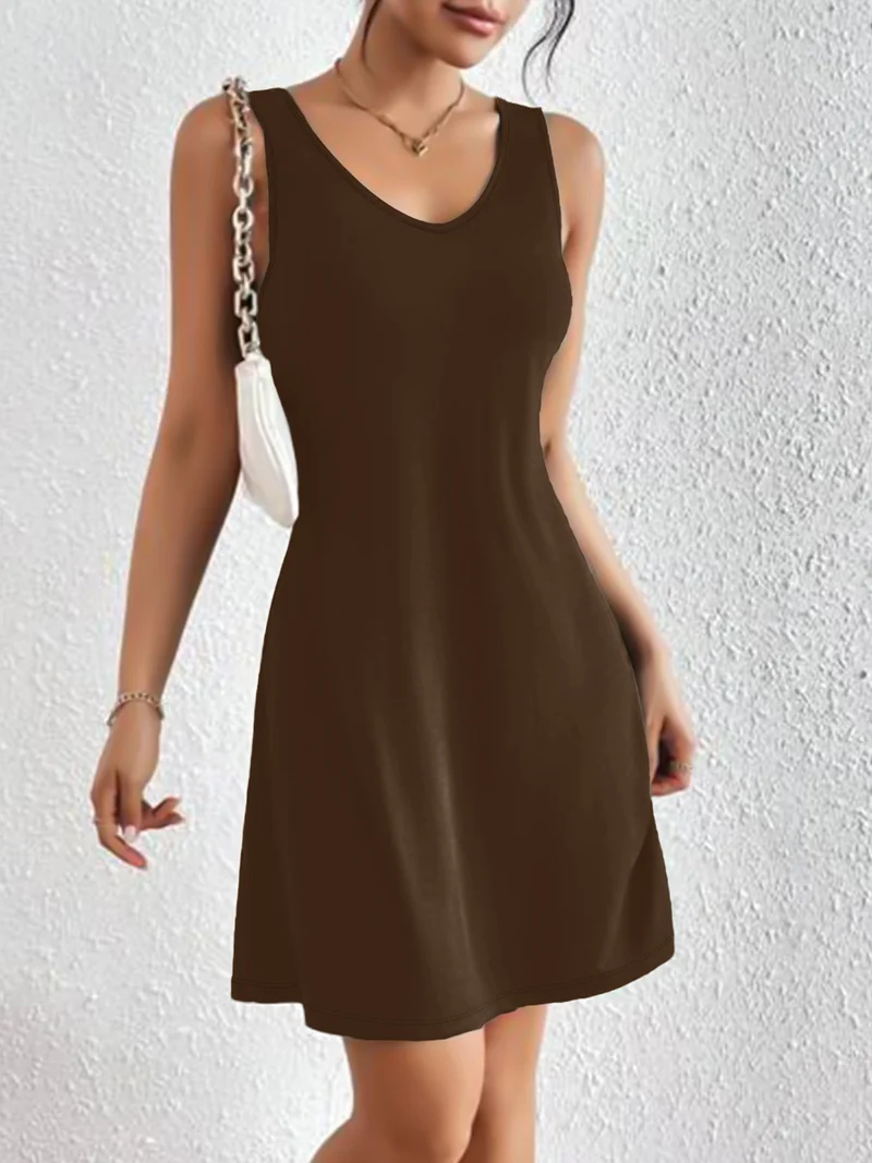 Damen lässiges A-Linien Kleid mit tiefem V-Ausschnitt und weichem Jersey-Material
