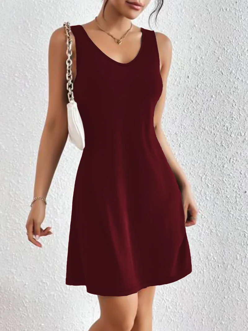 Damen lässiges A-Linien Kleid mit tiefem V-Ausschnitt und weichem Jersey-Material