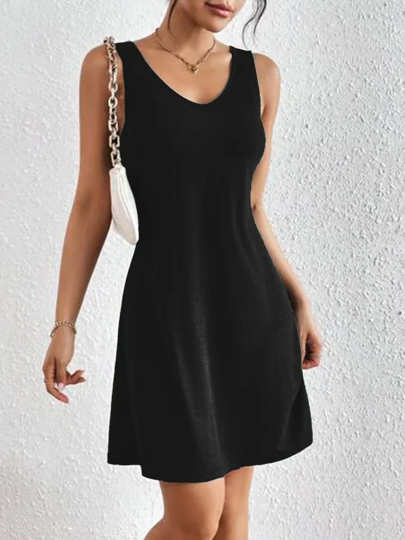 Damen lässiges A-Linien Kleid mit tiefem V-Ausschnitt und weichem Jersey-Material