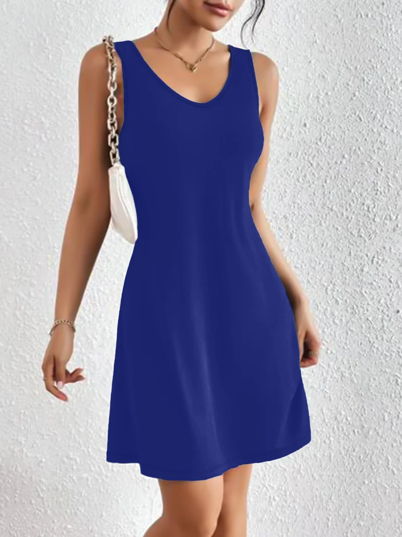 Damen lässiges A-Linien Kleid mit tiefem V-Ausschnitt und weichem Jersey-Material