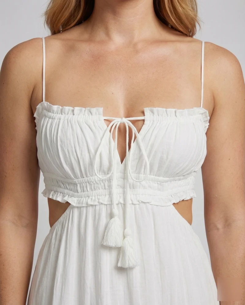 Damen Maxikleid Seitliche Ausschnitte Gerafftes Bustier