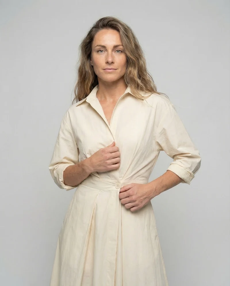 Damen Hemdblusenkleid Drapiert