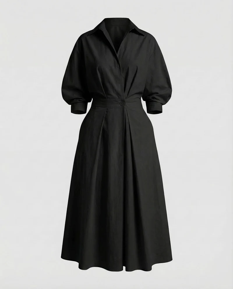 Damen Hemdblusenkleid Drapiert