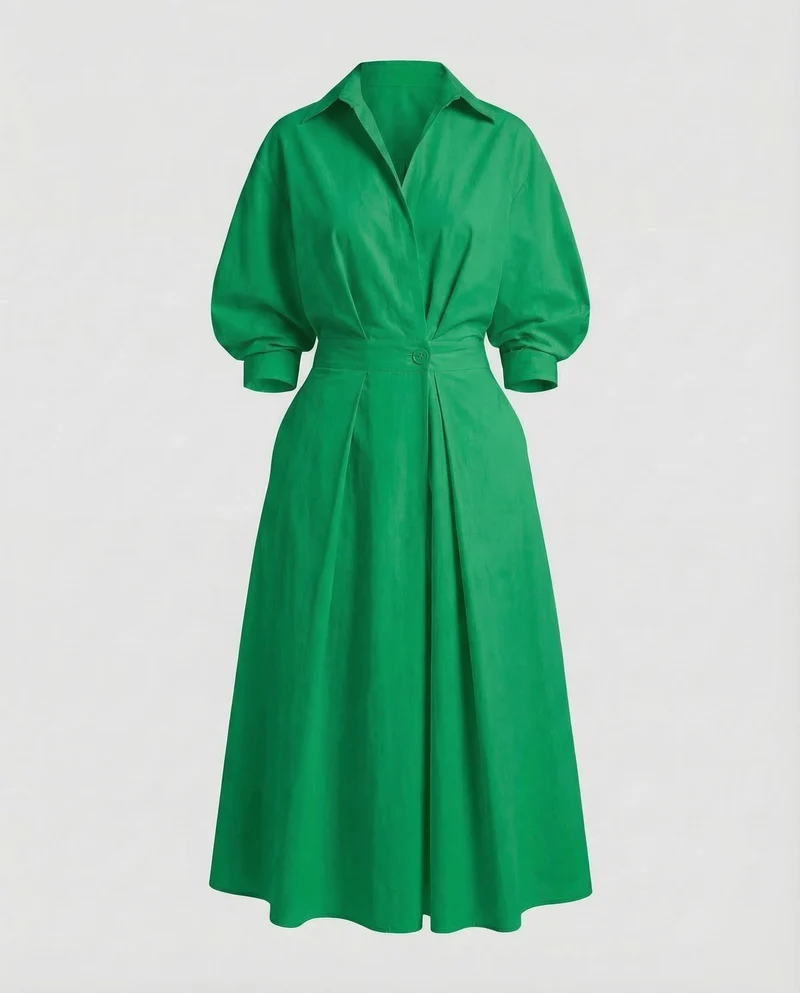 Damen Hemdblusenkleid Drapiert
