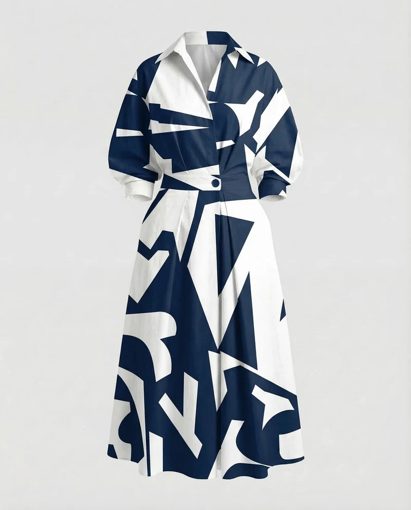 Damen Hemdblusenkleid Drapiert