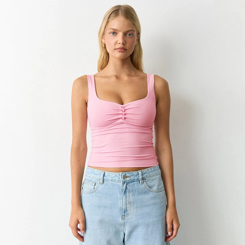Damen modisches Bustier-Oberteil mit dekorativen Knopfdetails
