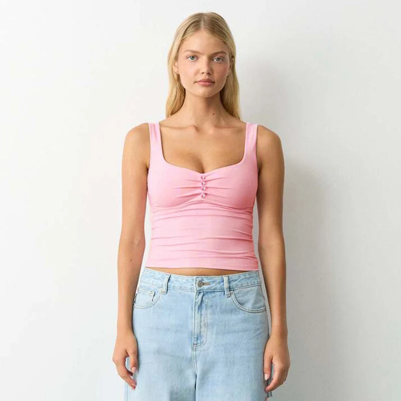 Damen modisches Bustier-Oberteil mit dekorativen Knopfdetails