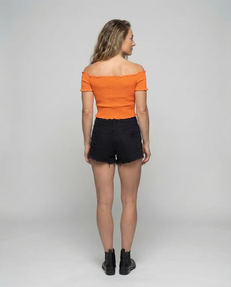 Damen Off-Shoulder-Oberteil Gerafft Rüschenabschluss