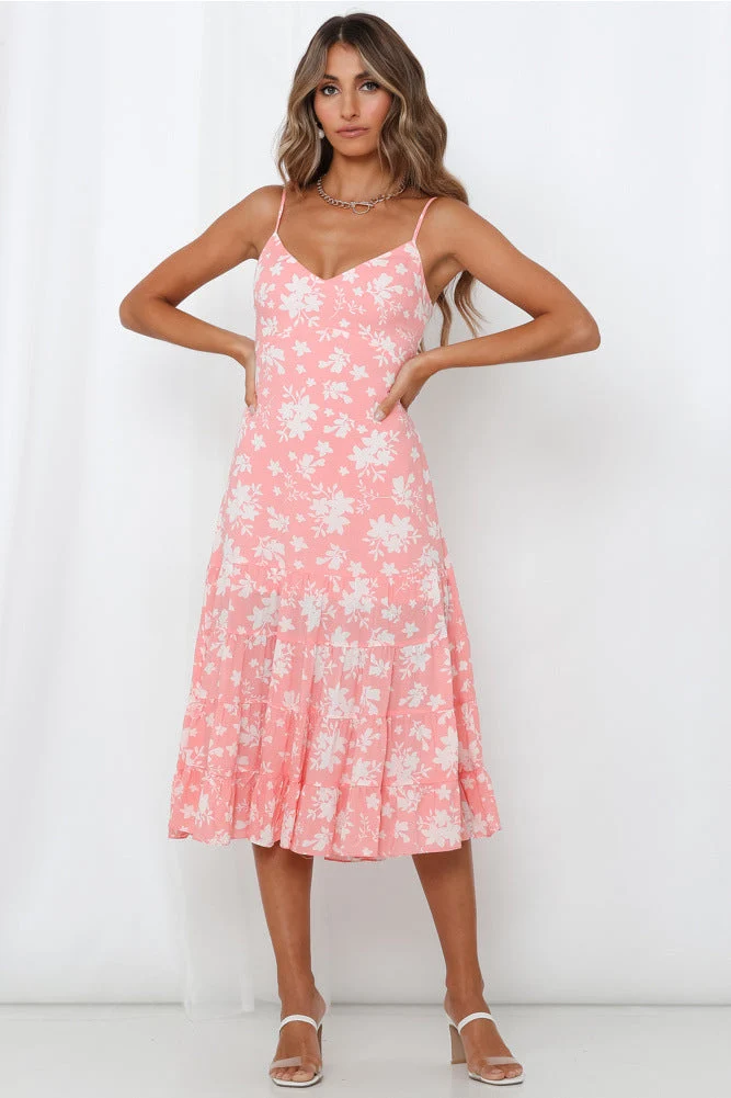 Damen Midi-Kleid mit floralen Rüschen und schwingendem Rock Nord Taschen