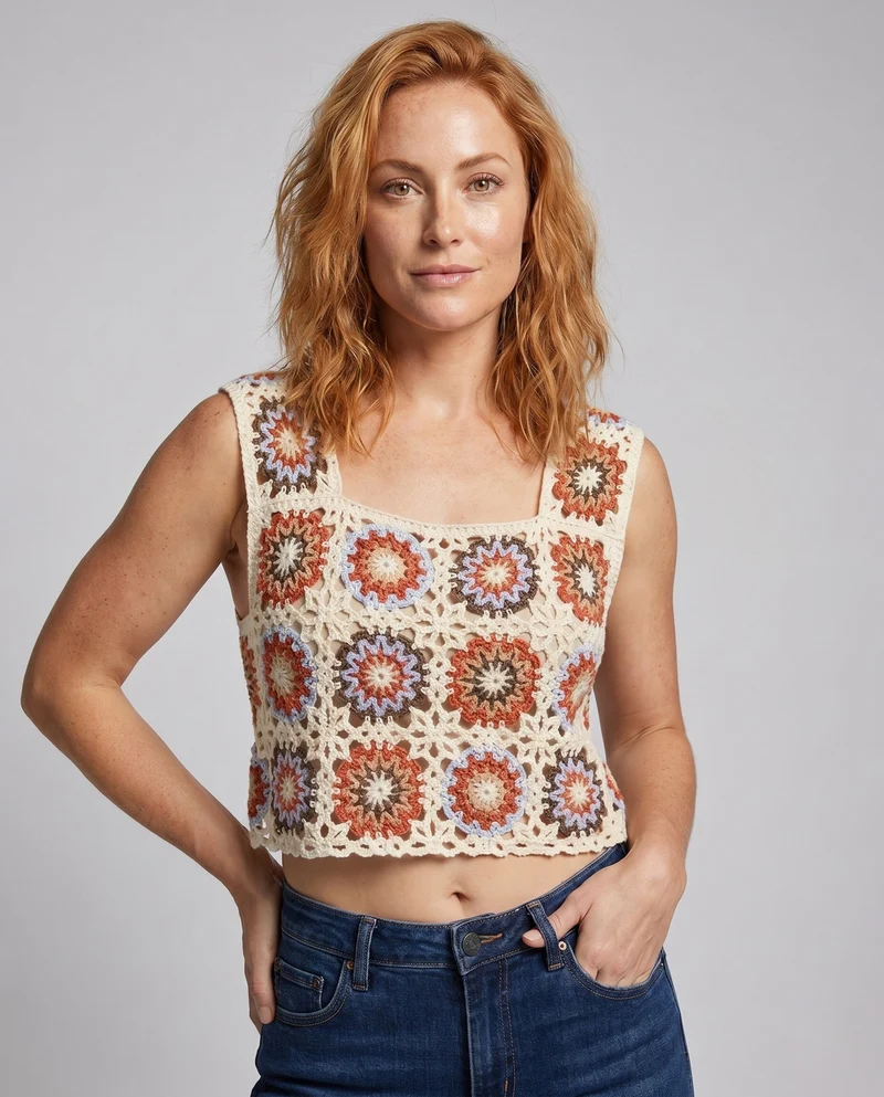 Damen gehäkeltes Oberteil im Vintage-Stil