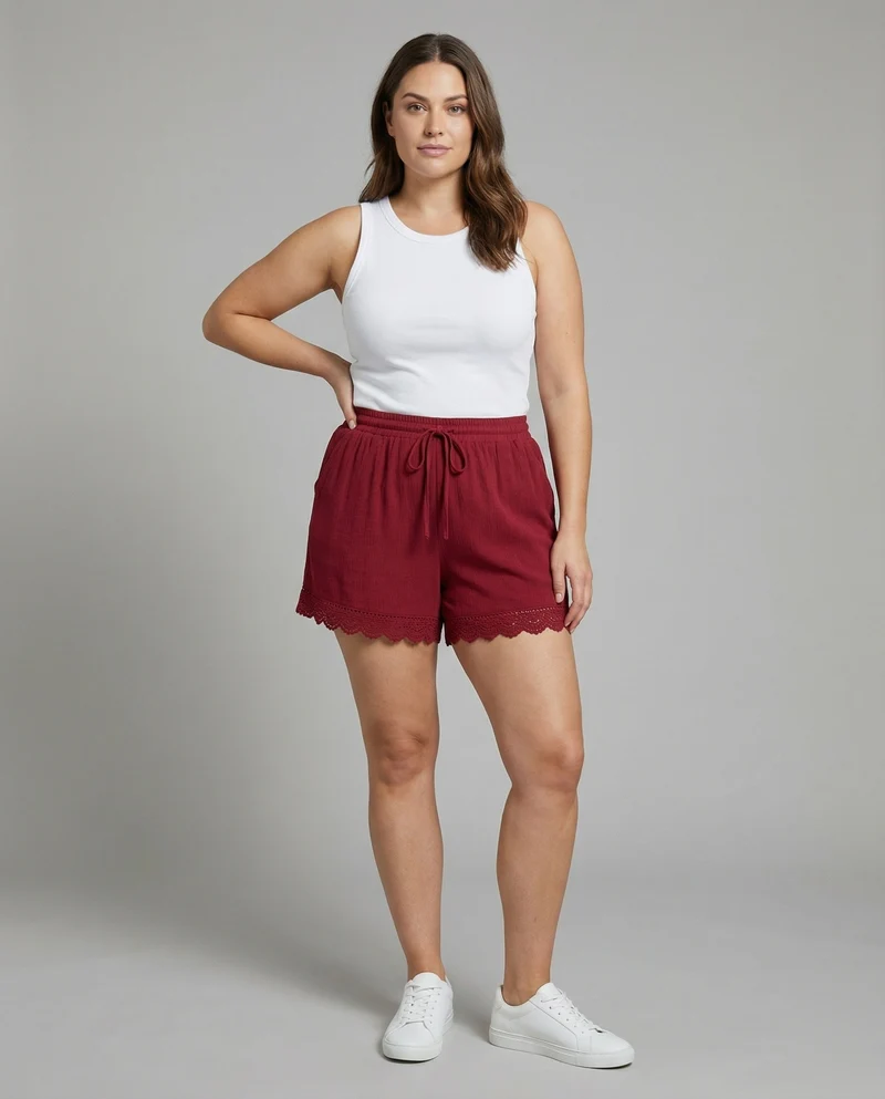 Damen Romantische Häkelspitzen-Bordüre Doppelgaze Doppelgaze-Shorts