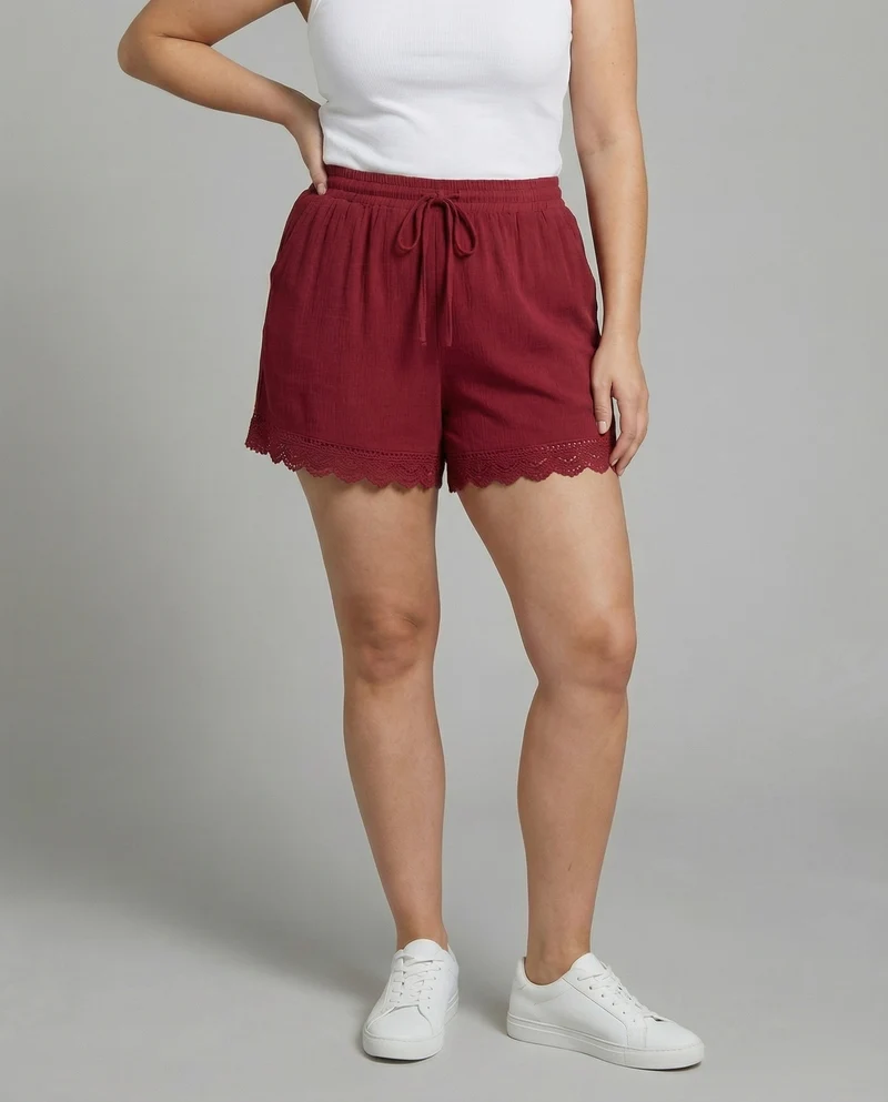 Damen Romantische Häkelspitzen-Bordüre Doppelgaze Doppelgaze-Shorts