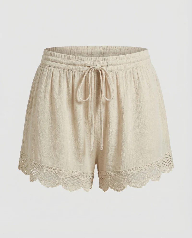 Damen Romantische Häkelspitzen-Bordüre Doppelgaze Doppelgaze-Shorts