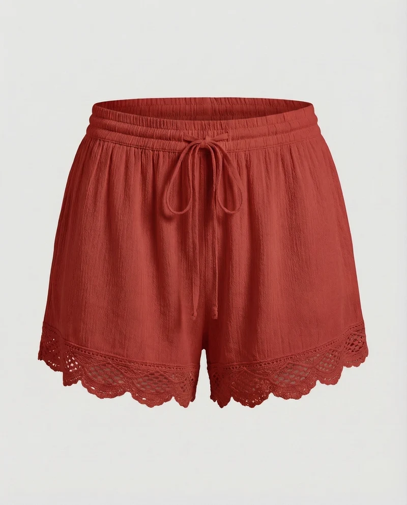 Damen Romantische Häkelspitzen-Bordüre Doppelgaze Doppelgaze-Shorts