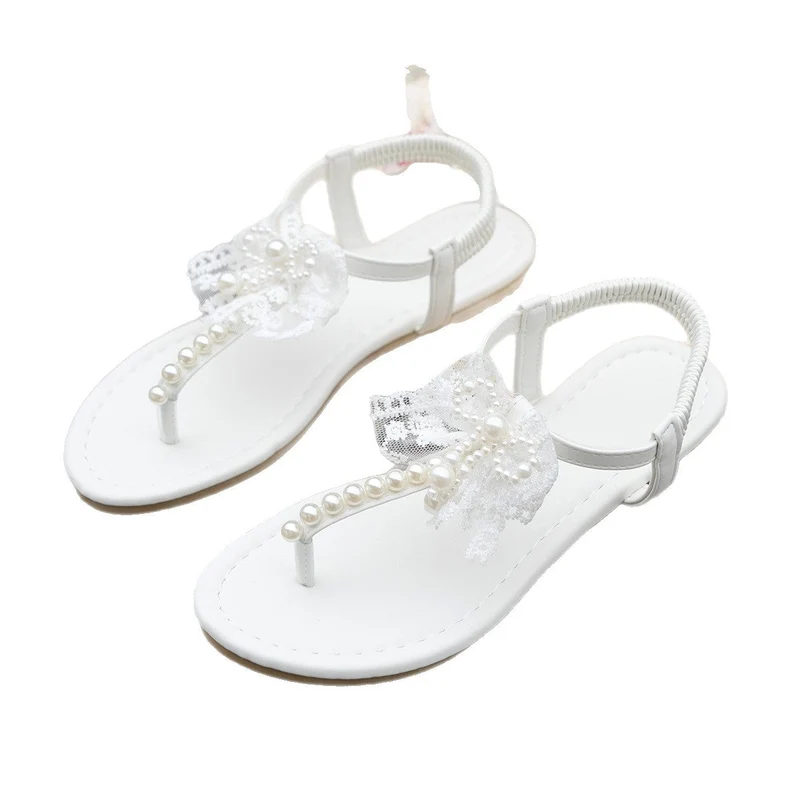 Damen Sandalen mit floralen Spitzenverzierungen und Perlen