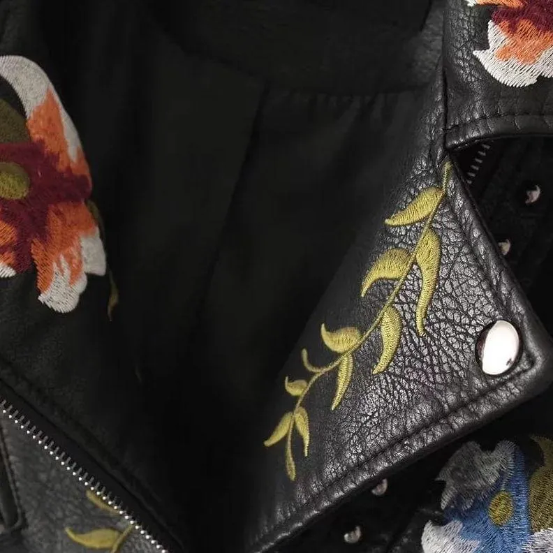 Damen Blumen PU Lederjacke