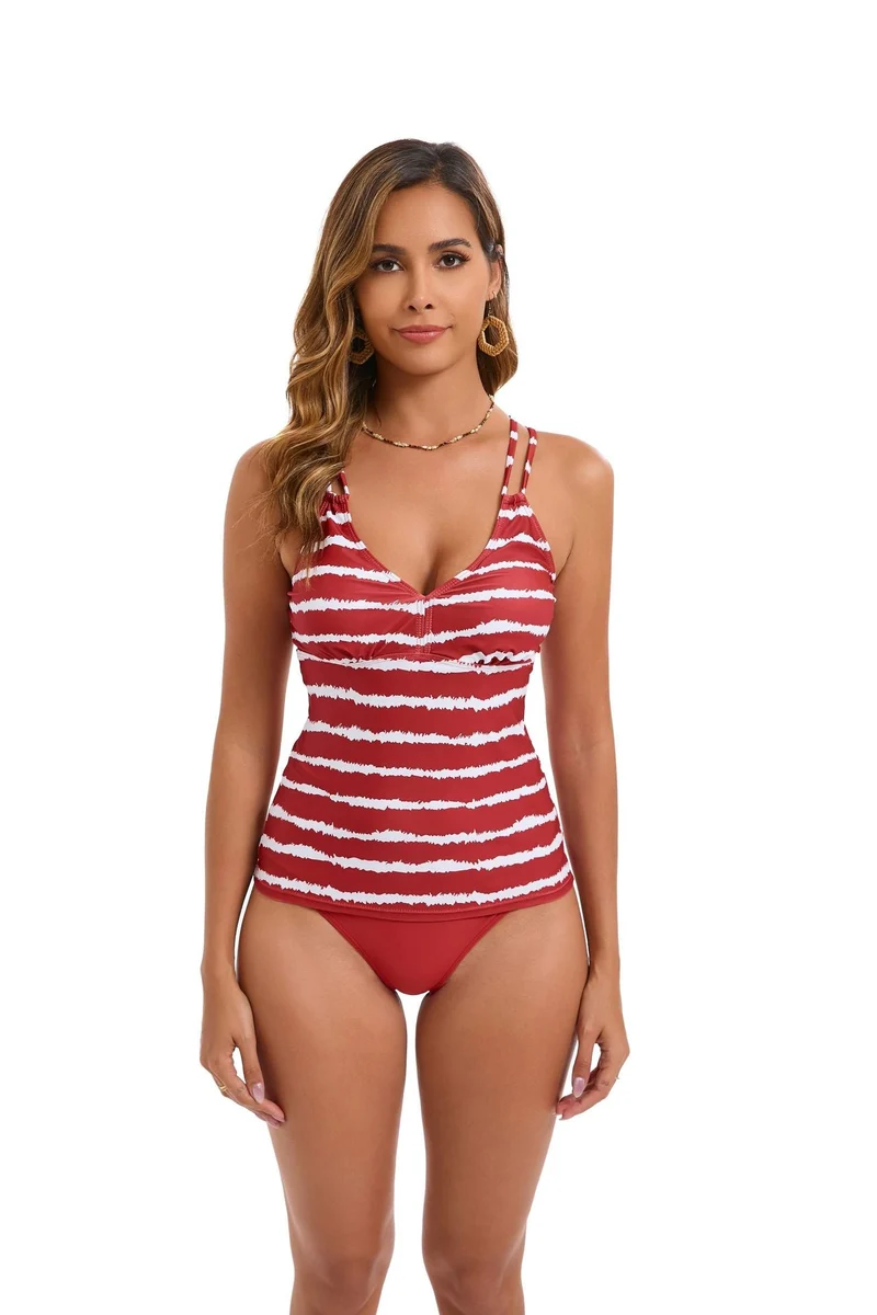 Damen Tankini mit Verstellbaren Trägern und Elegantem Streifenmuster