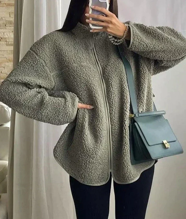 Nord Taschen | Teddy-Jacke mit Reißverschluss In Warmem Grün für Frauen