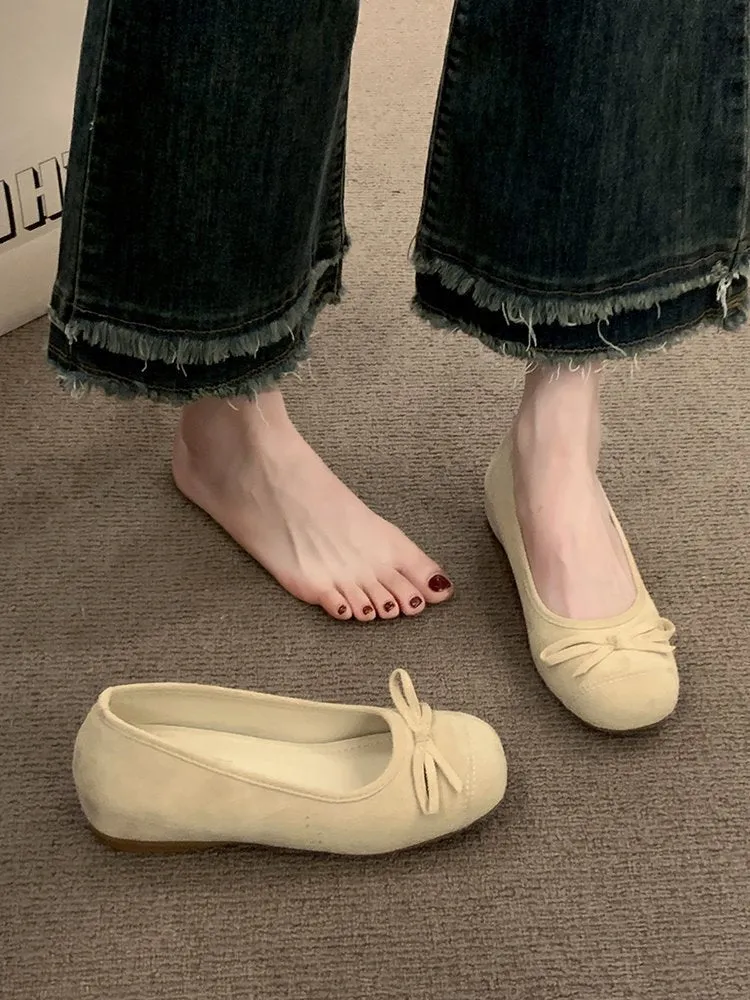 Damen Ballerinas mit dekorativem Schleifendetail und hochwertiger Fleeceaussensohle
