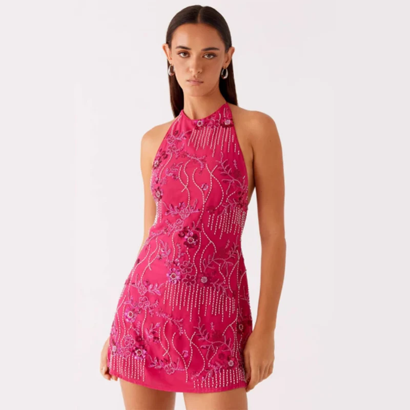 Damen Elegantes Wickelkleid mit floralen Applikationen und schimmerndem Design Nord Taschen