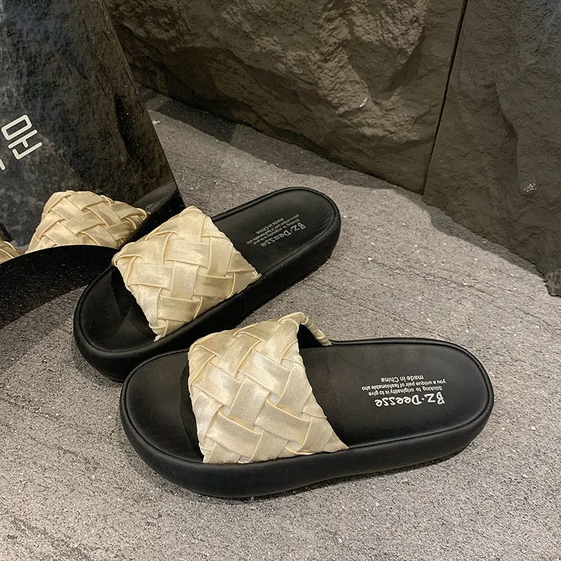 Damen elegante Clogs mit geflochtenem Obermaterial und rutschfester Sohle