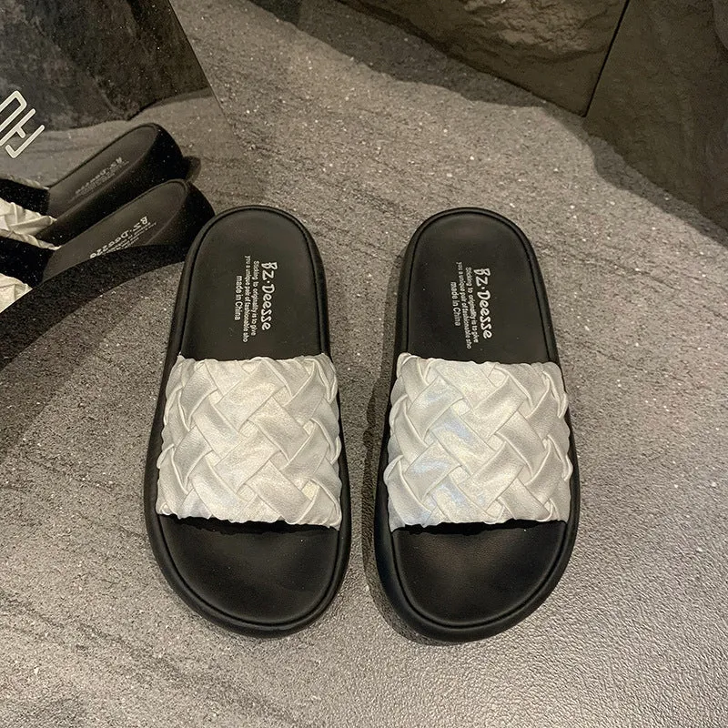 Damen elegante Clogs mit geflochtenem Obermaterial und rutschfester Sohle