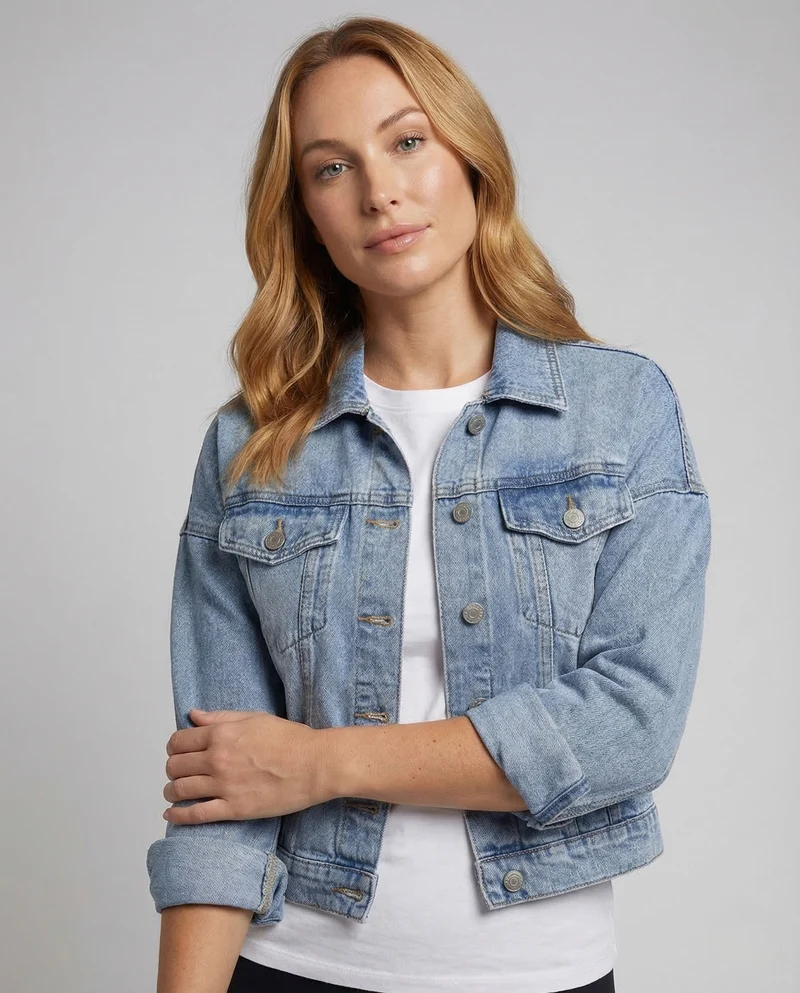 Damen Jeansjacke Kurz Stickerei