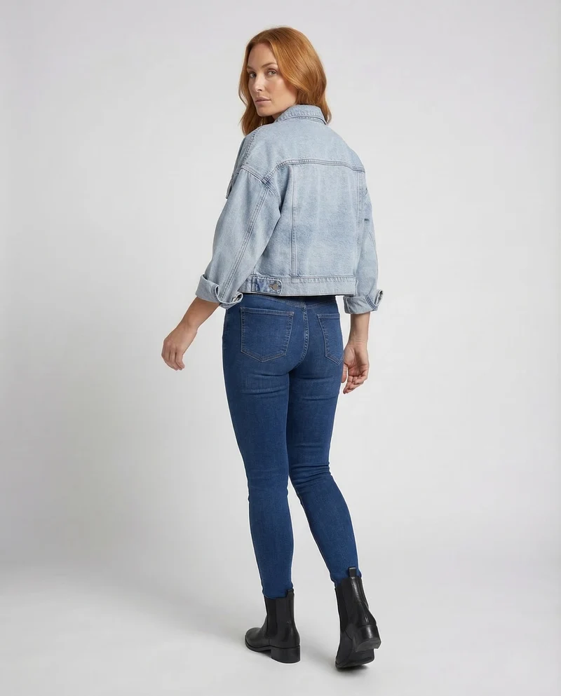 Damen Jeansjacke Kurz Stickerei