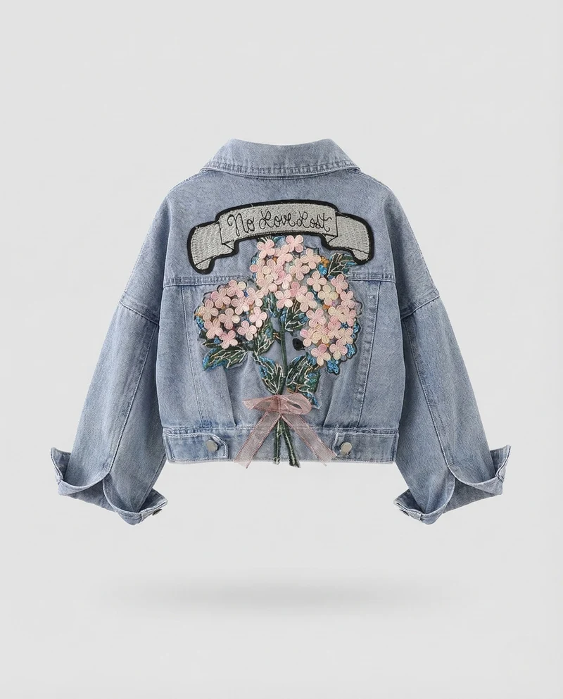 Damen Jeansjacke Kurz Stickerei
