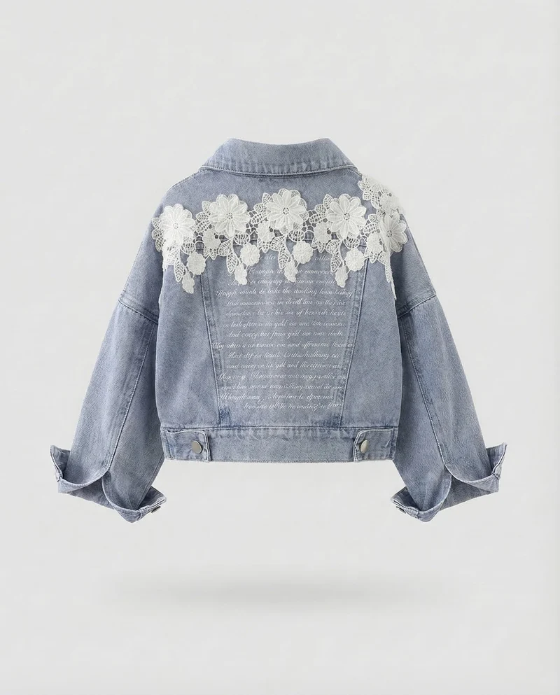 Damen Jeansjacke Kurz Stickerei