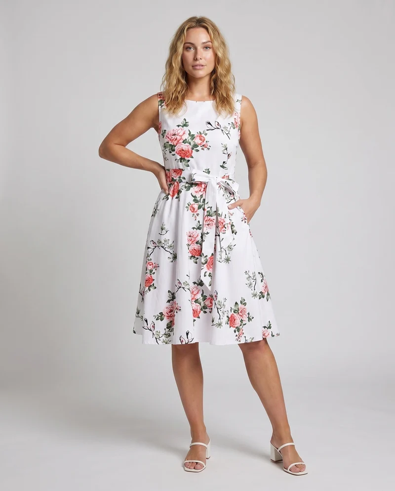 Damen Elegantes Kleid mit floralem Design und Taillengürtel