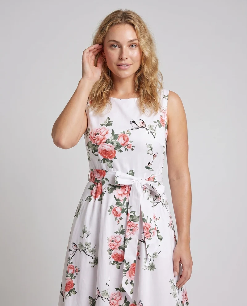 Damen Elegantes Kleid mit floralem Design und Taillengürtel