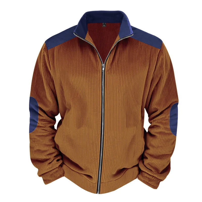 Herren Sportliche Zip-Jacke mit Rippenstruktur und Kontrastärmel