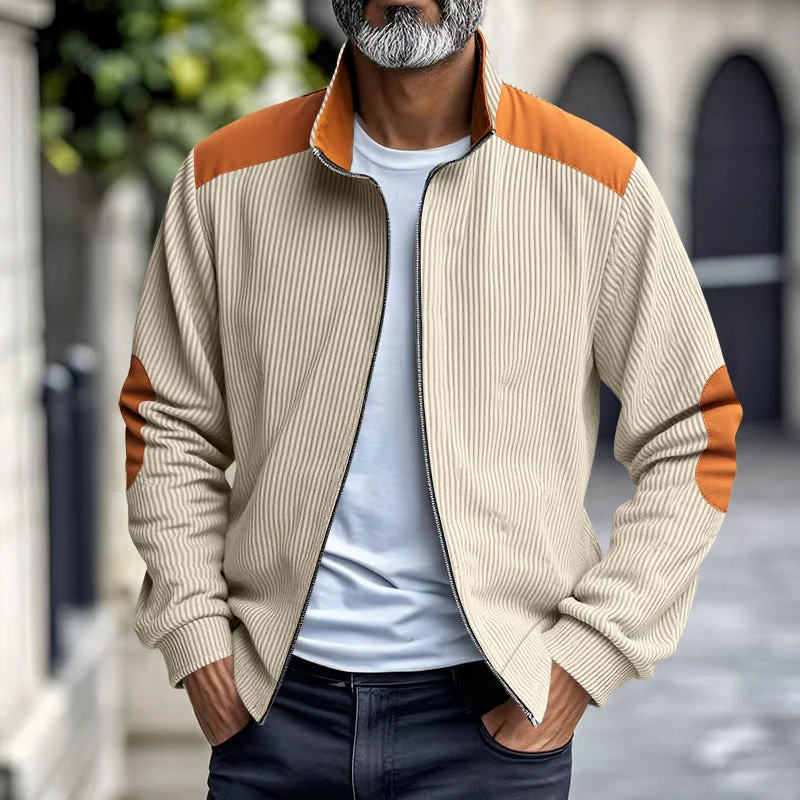 Herren Sportliche Zip-Jacke mit Rippenstruktur und Kontrastärmel