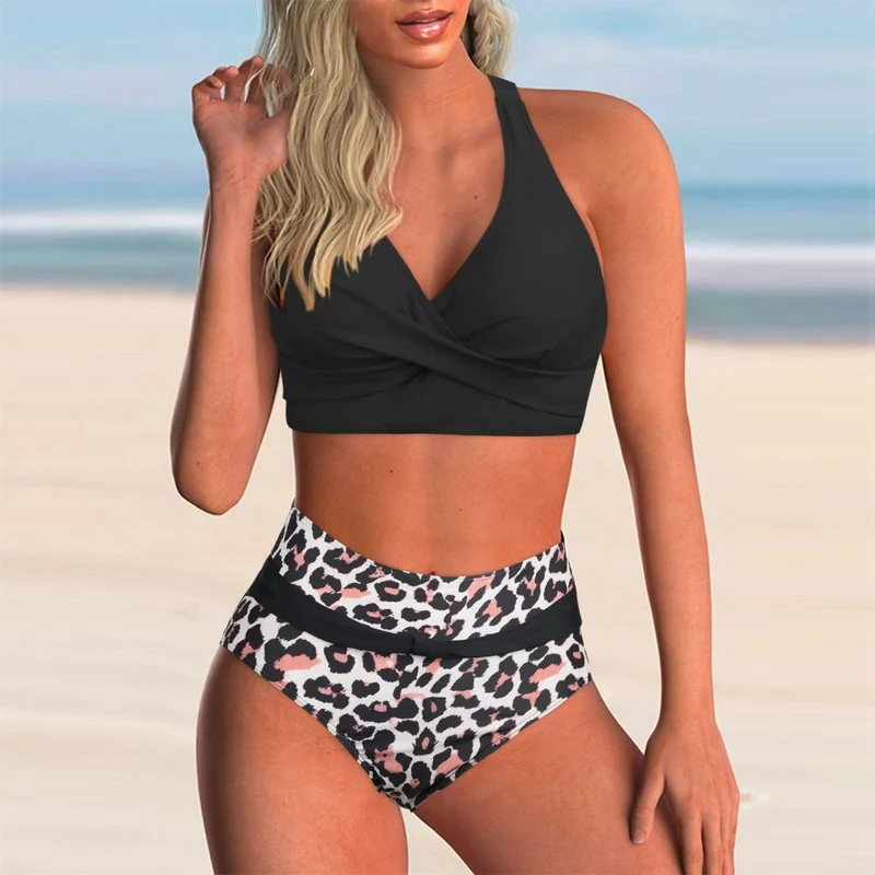 Damen Hochtailliertes Bikiniset mit Wickeloberteil