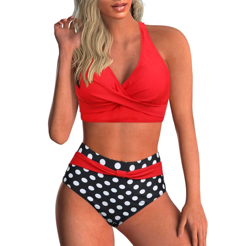 Damen Hochtailliertes Bikiniset mit Wickeloberteil