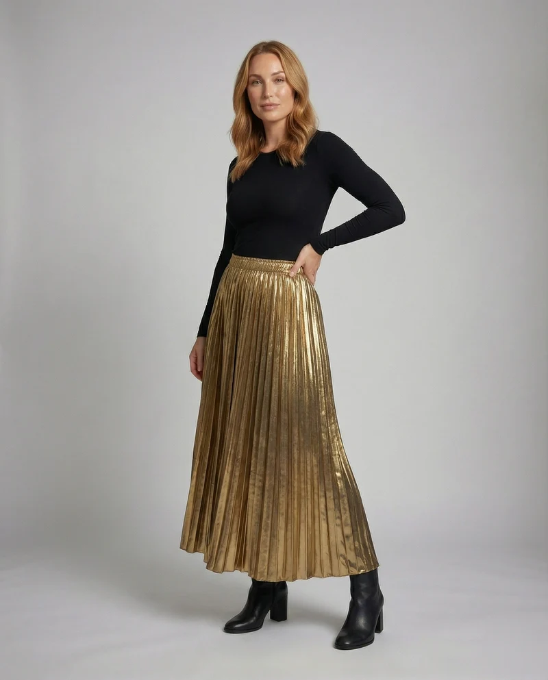 Damen Elegante Feine Messerfalten Plissee Plissierter Maxirock