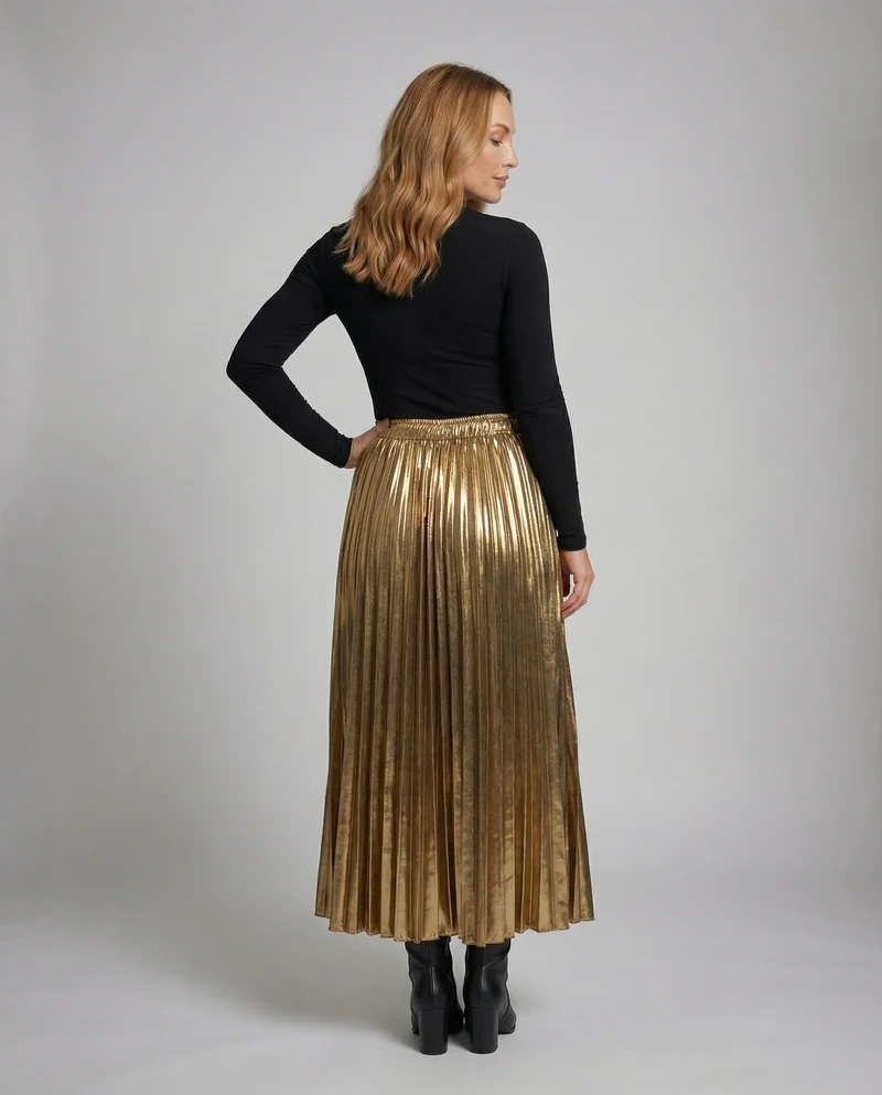 Damen Elegante Feine Messerfalten Plissee Plissierter Maxirock