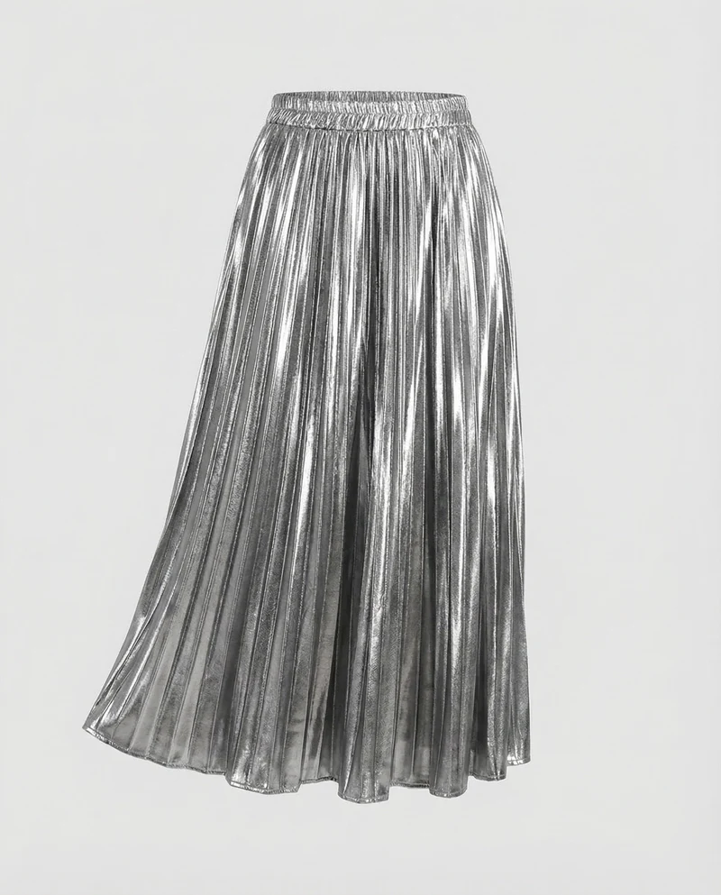 Damen Elegante Feine Messerfalten Plissee Plissierter Maxirock