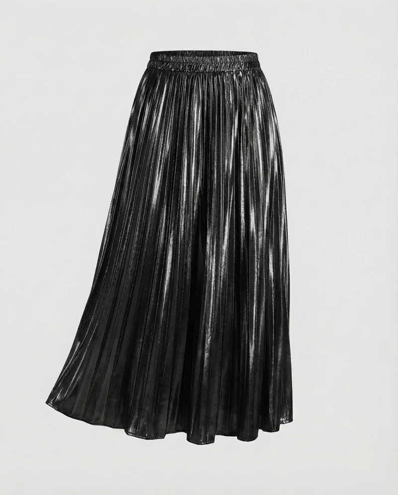 Damen Elegante Feine Messerfalten Plissee Plissierter Maxirock