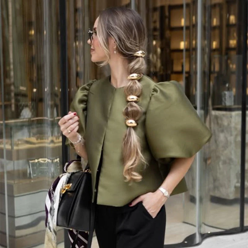 Damen stilvolle Bluse mit puffärmeln