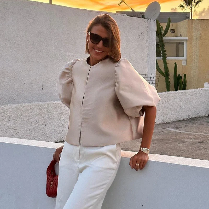 Damen stilvolle Bluse mit puffärmeln