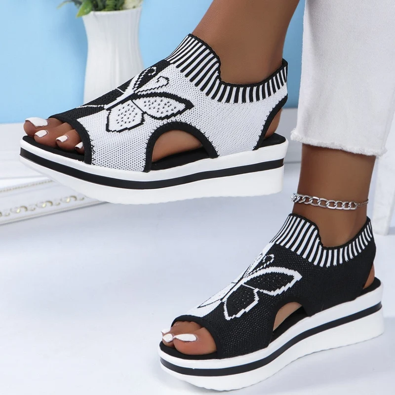 Damen Sportliche Plateau-Sandalen mit modischem Schmetterlingsdesign