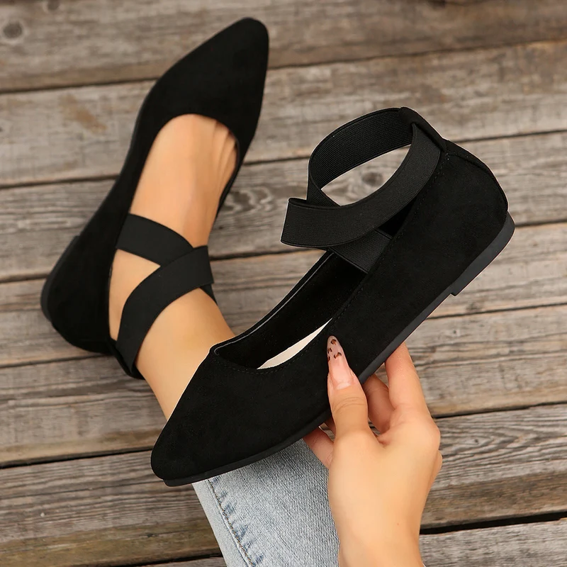 Damen Ballerina-Schuhe mit elastischen Kreuzbändern und rutschfester Sohle