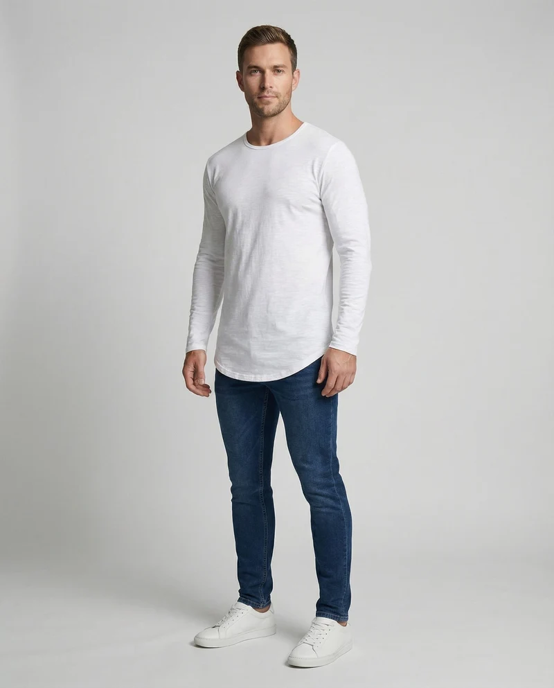Herren langärmeliges Longshirt mit Rundsaum