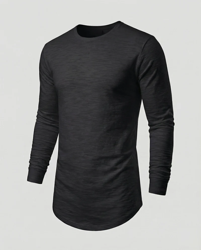 Herren langärmeliges Longshirt mit Rundsaum