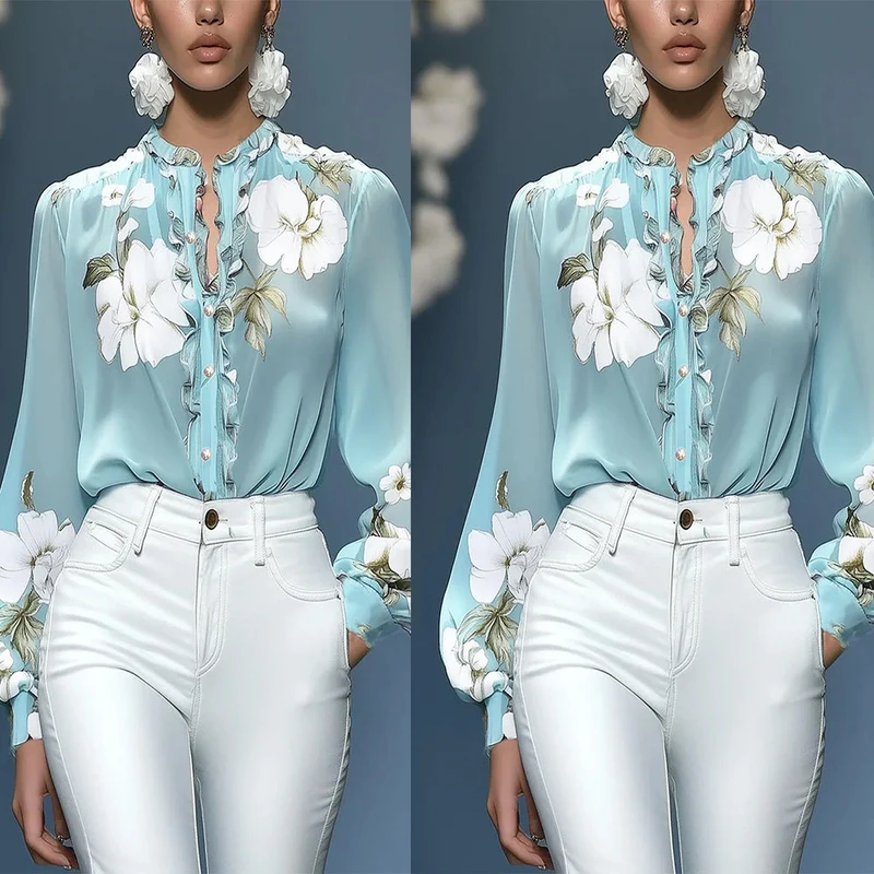 Damen Bluse mit floralem Design und Rüschen Nord Taschen