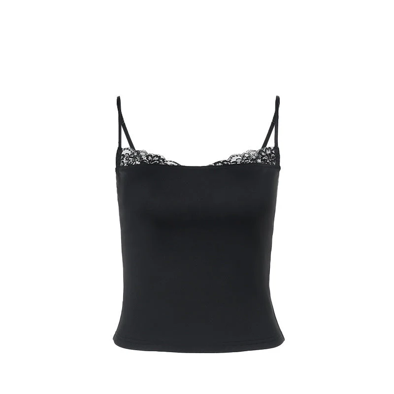 Damen elegantes Spaghetti-Top mit feinem Spitzenbesatz